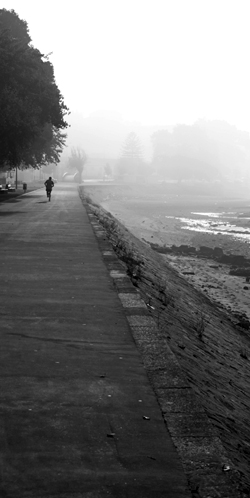 Early morning runner, near Douro river in Portugal (Black and White)